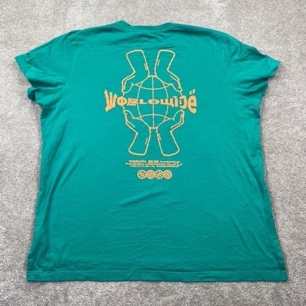 Adidas Men's Sportswear Worldwide Hoops T-Shirt Size 2XL Green Back Graphics - Picture 2 of 9